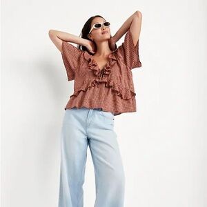 Old Navy Red Gingham Ruffle Blouse